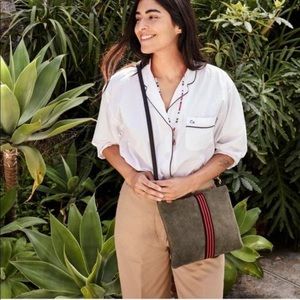 Clare V single sac Bretelle army suede stripe crossbody bag